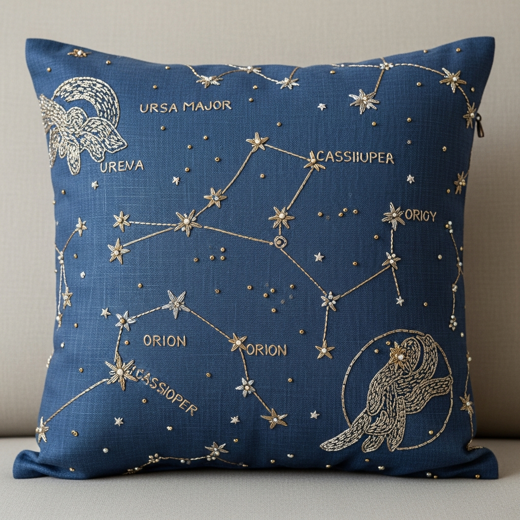 Constellation Pillow - A handembroidered pillow with star patterns